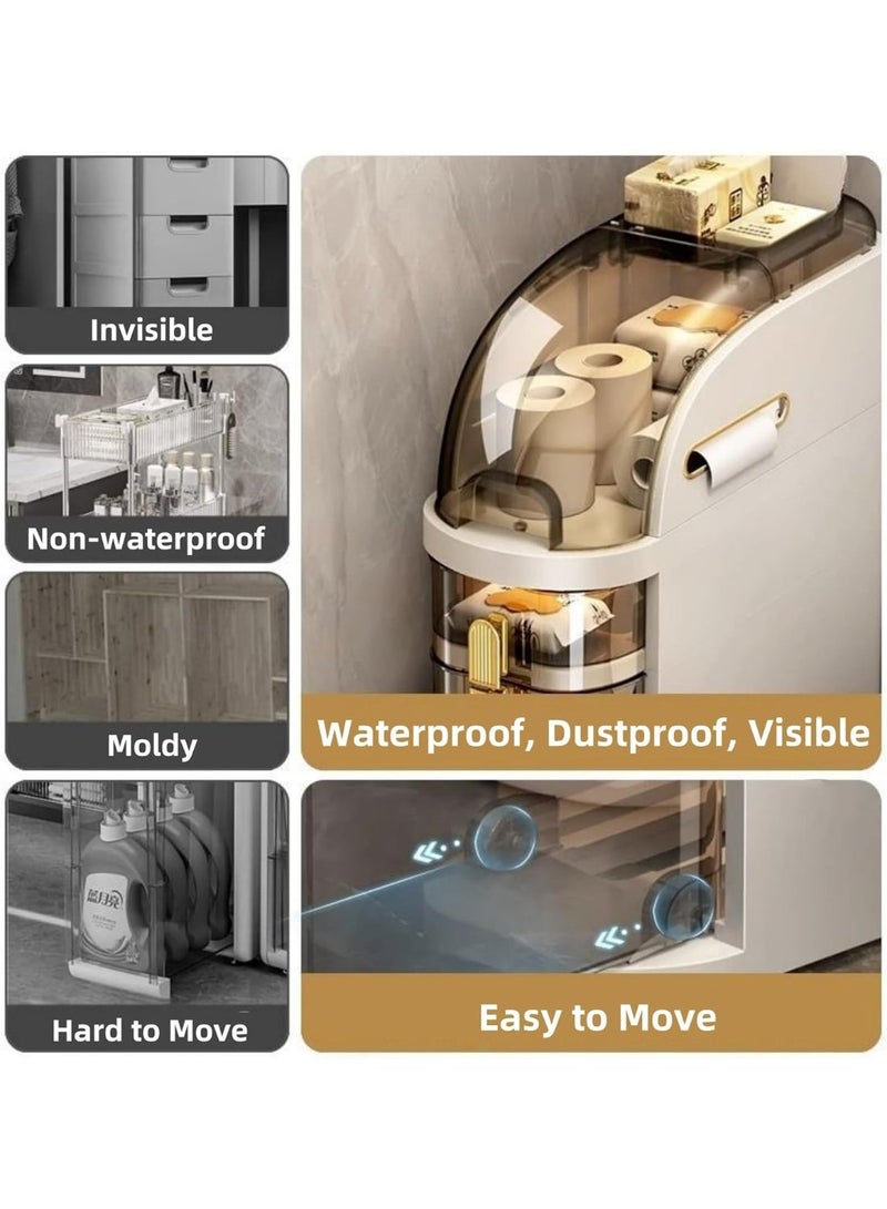 ناما خزينة حمام رفيعة 3 طبقات توربو للتخزين، ضيقة، بلاستيك مقاوم للمياه، أرضية بتنظيم الأدراج، علبة مناديل وعجلات للمطبخ الصغير، الغسيل، غرفة المعيشة، الحمام - Image 4